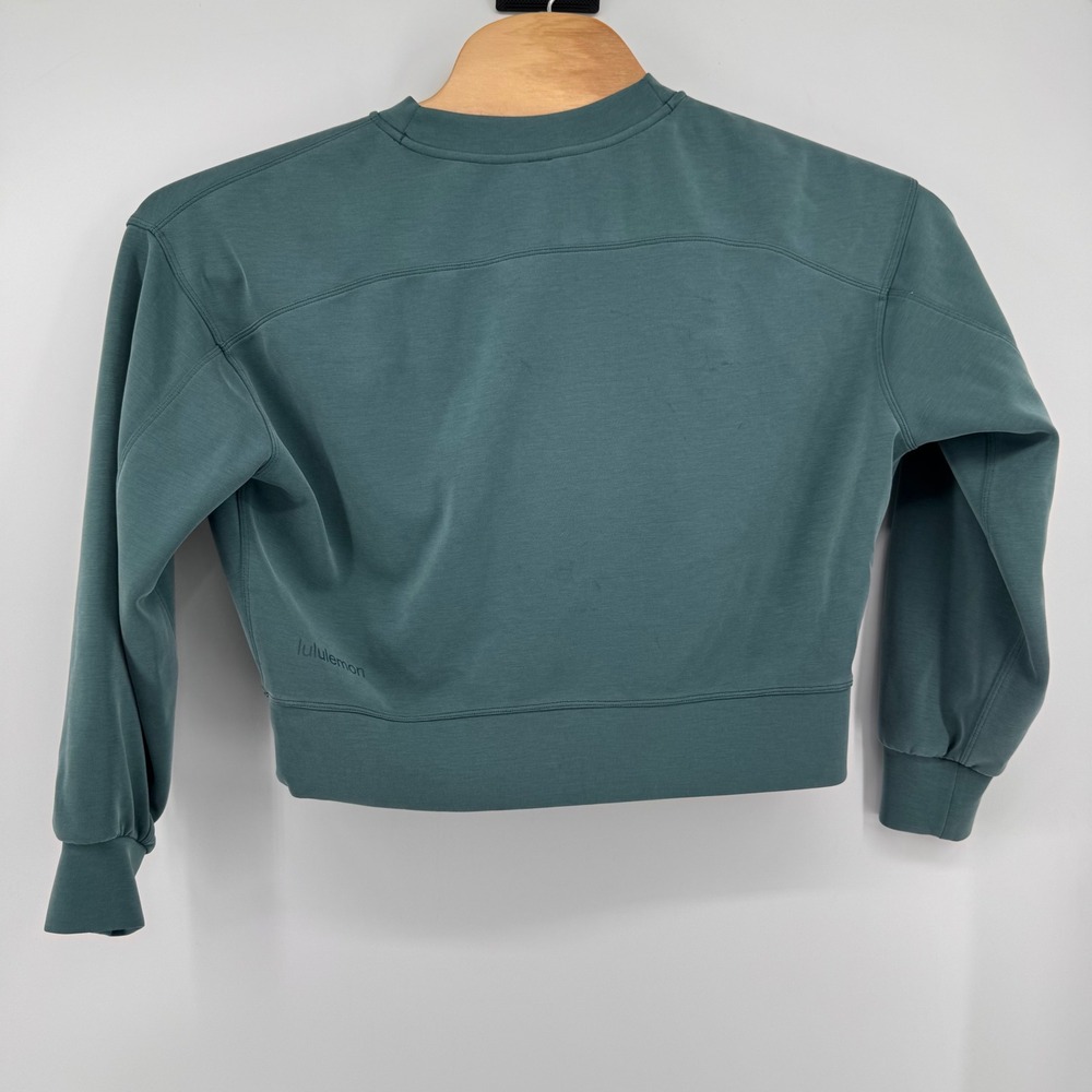 Lululemon Perfectly Oversized Cropped Crew Women 4 Teal Blue Green Sweatshirt - Picture 3 of 8